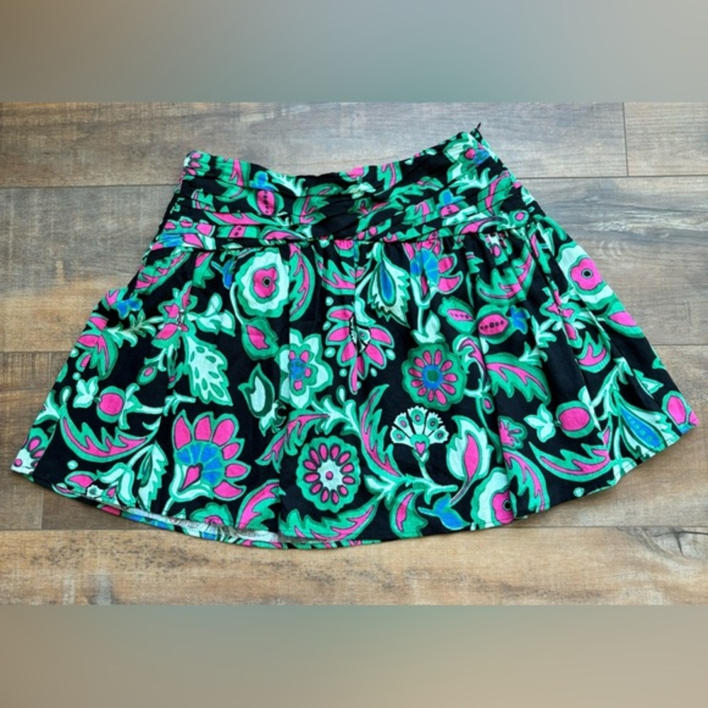 Zara Women's Small Green Pink Black Floral Mini‎ Skirt NWT